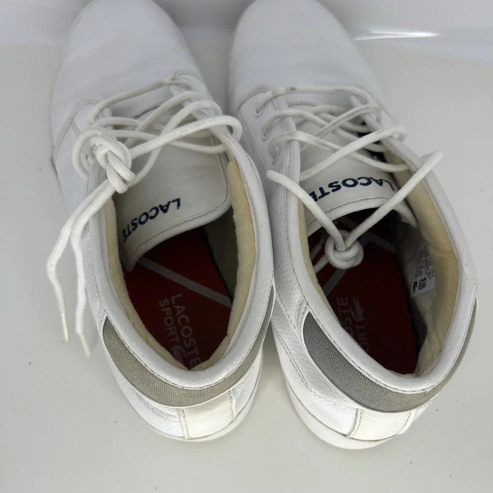 Lacoste Quiet Luxury Ampthill Chunky Mid Top Sneakers Size 10.5 White Leather